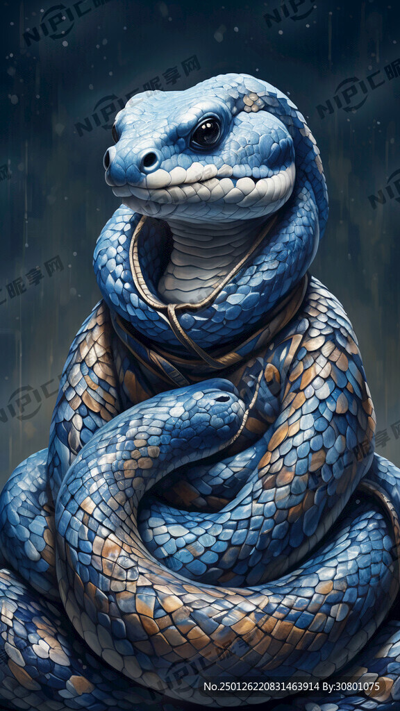 穿着蒙古袍的蛇。整体已蓝色为主