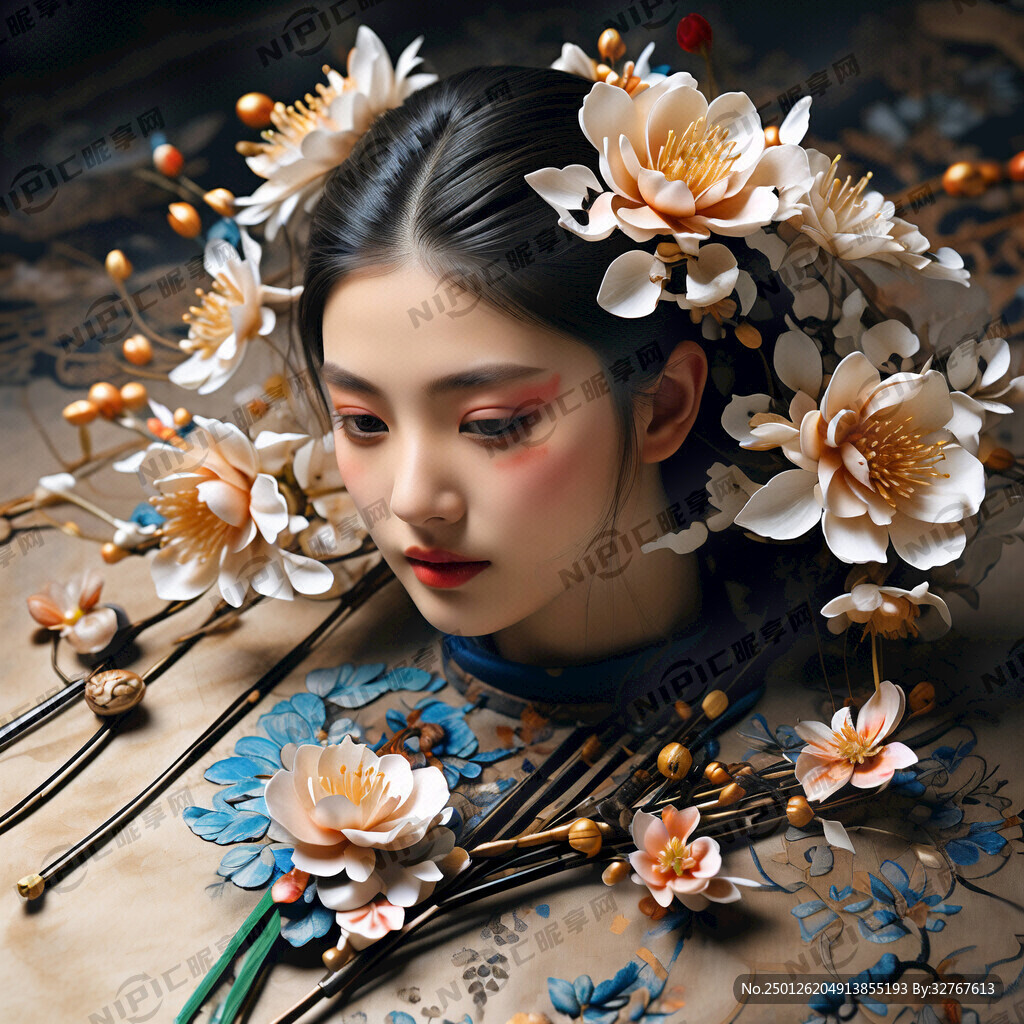 簪花 非遗簪花 簪花美女