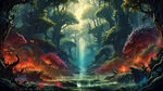 暗黑魔幻深林，游戏背景，暗黑生物，华丽高光