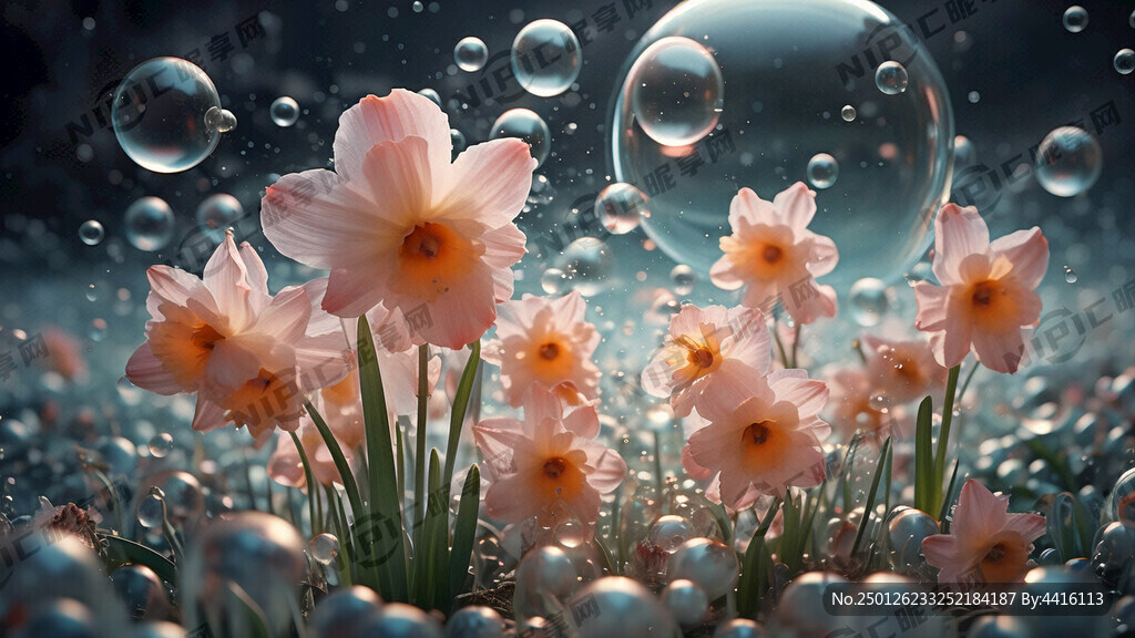 水仙花 花朵盛开 泡泡 梦幻