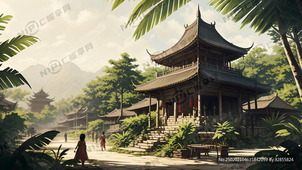 傣族小寨 芭蕉叶 高清