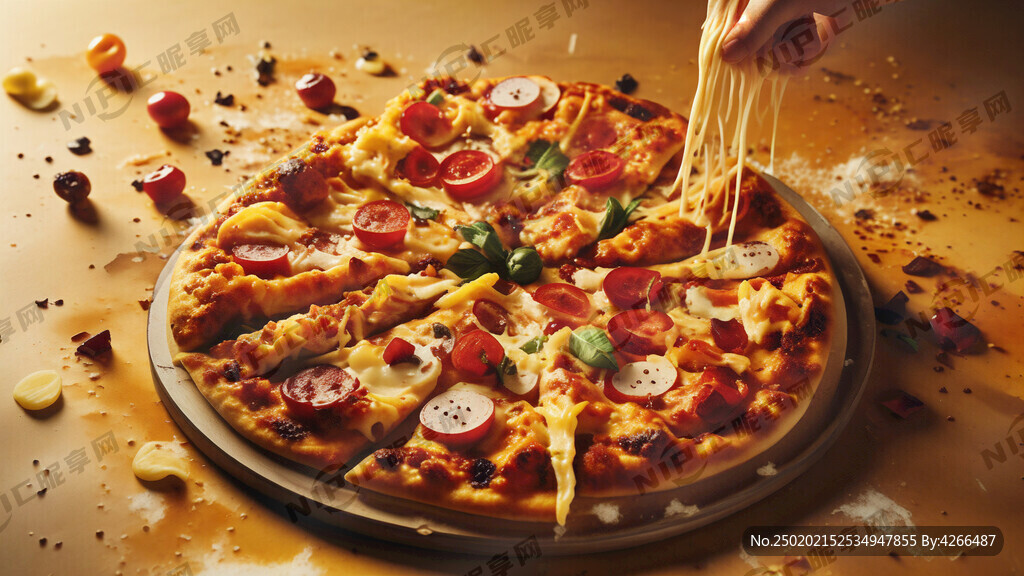 充满画面的披萨 暖黄色调