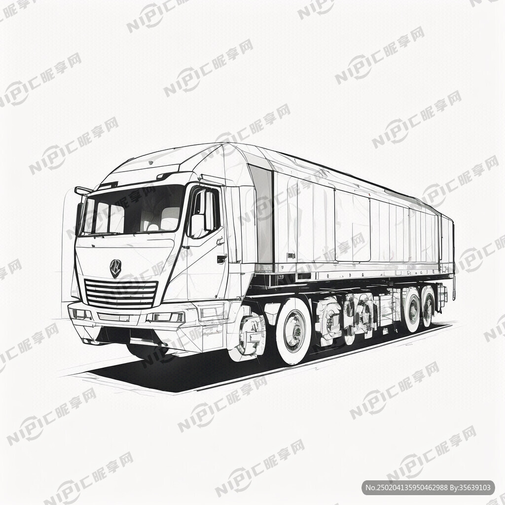 拖挂车简笔画线型图