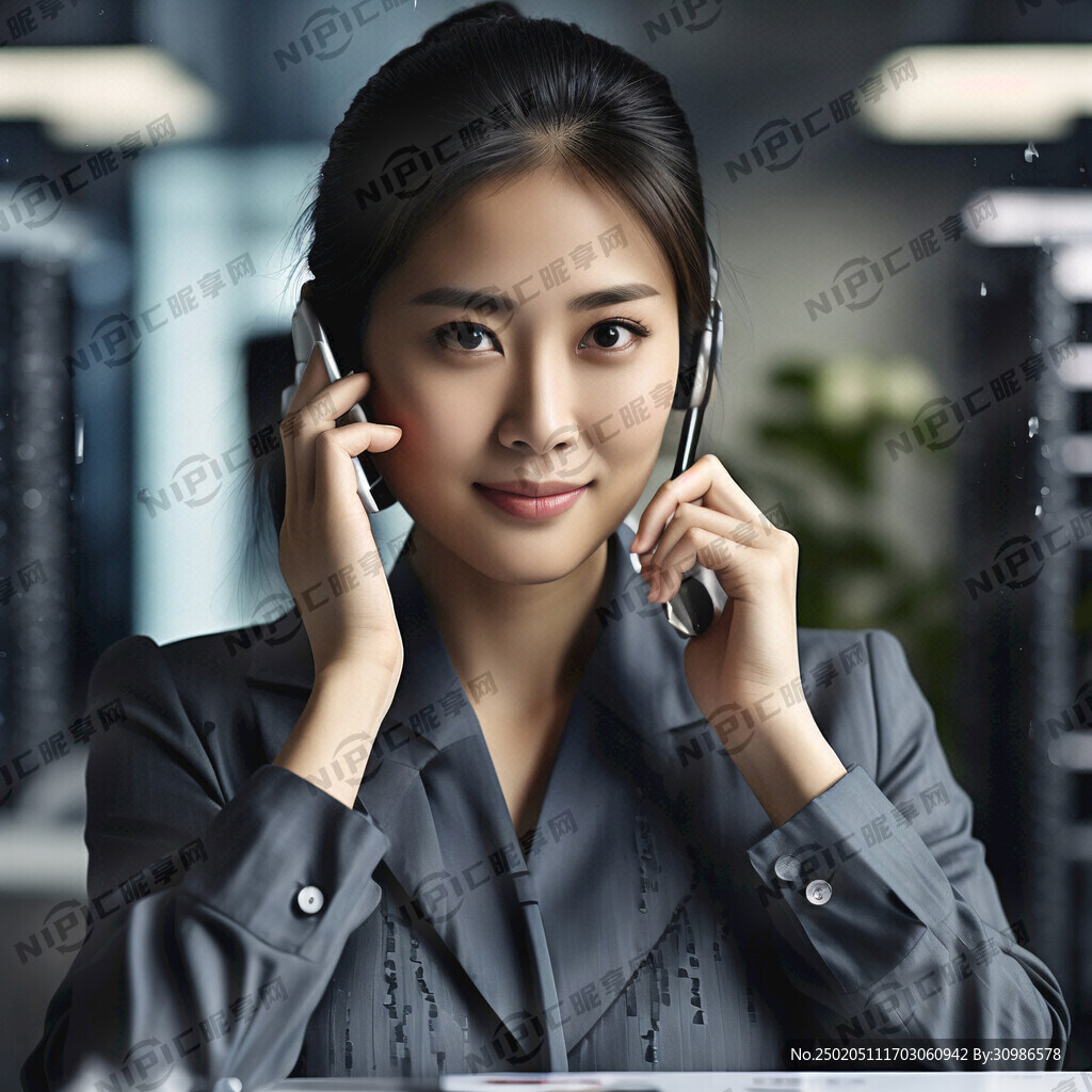 打电话的女性客服人员