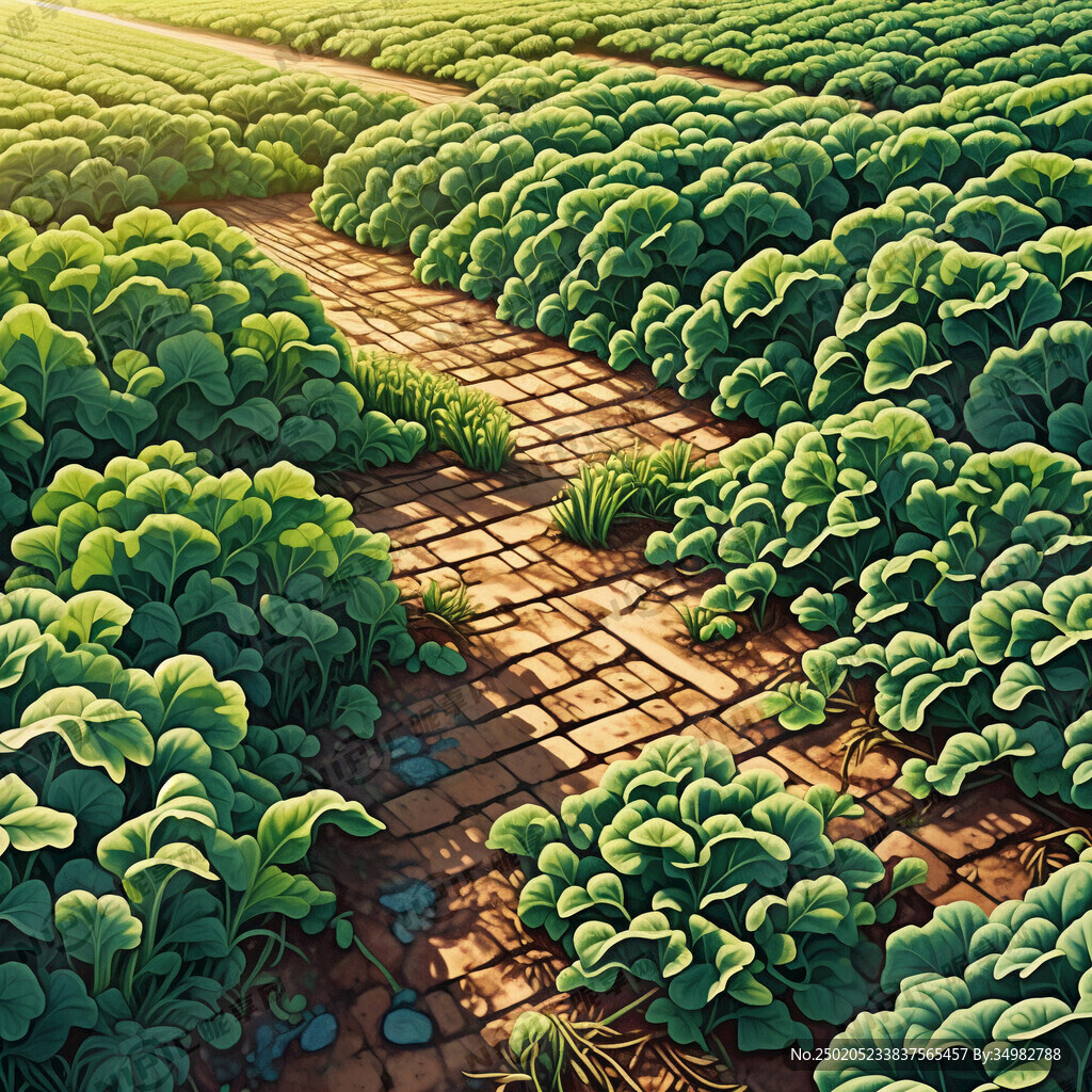 田垄 菜地 绿苗 手绘 清新