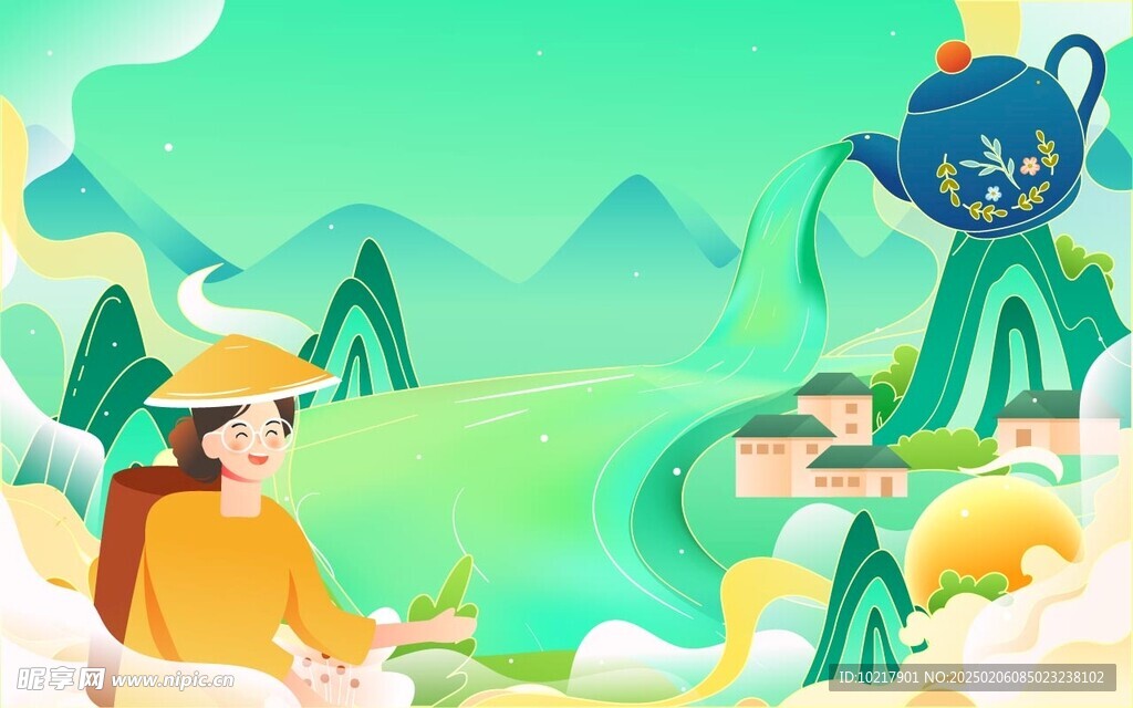 春天春游踏青插画