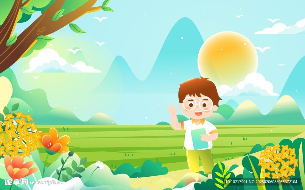 春天春游踏青插画