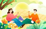 春天春游踏青插画