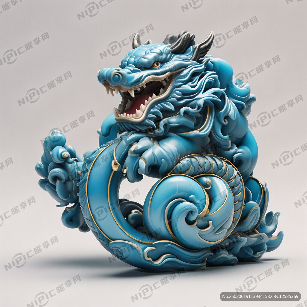 一只蓝色貔貅 正面 背景纯色