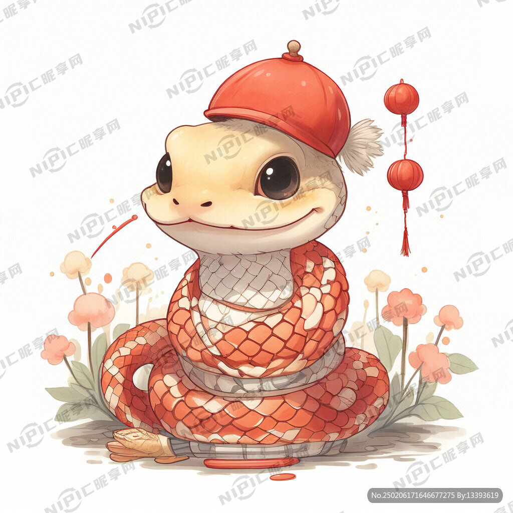 戴着醒狮帽子的卡通蛇