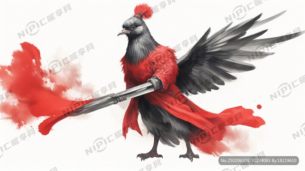设计一只中国武侠风的赛鸽手持宝