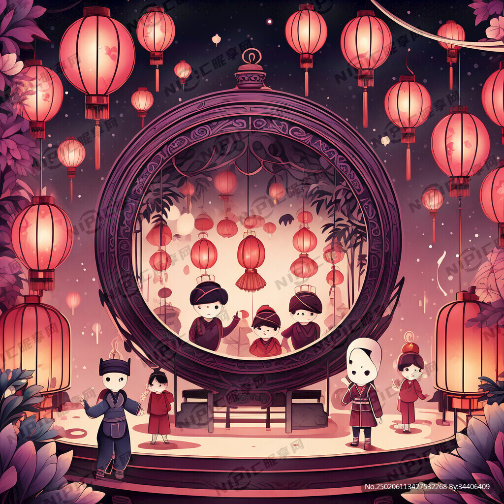 紫红色系的元宵节海报