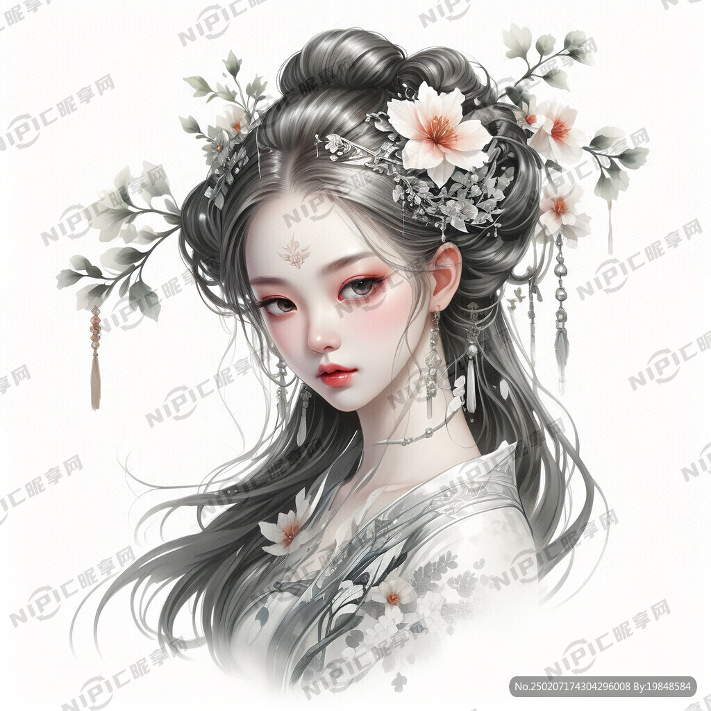一个长发碧眼柳叶眉的古风美女