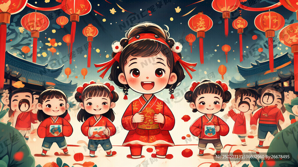 制作一幅元宵节海报 有儿童
