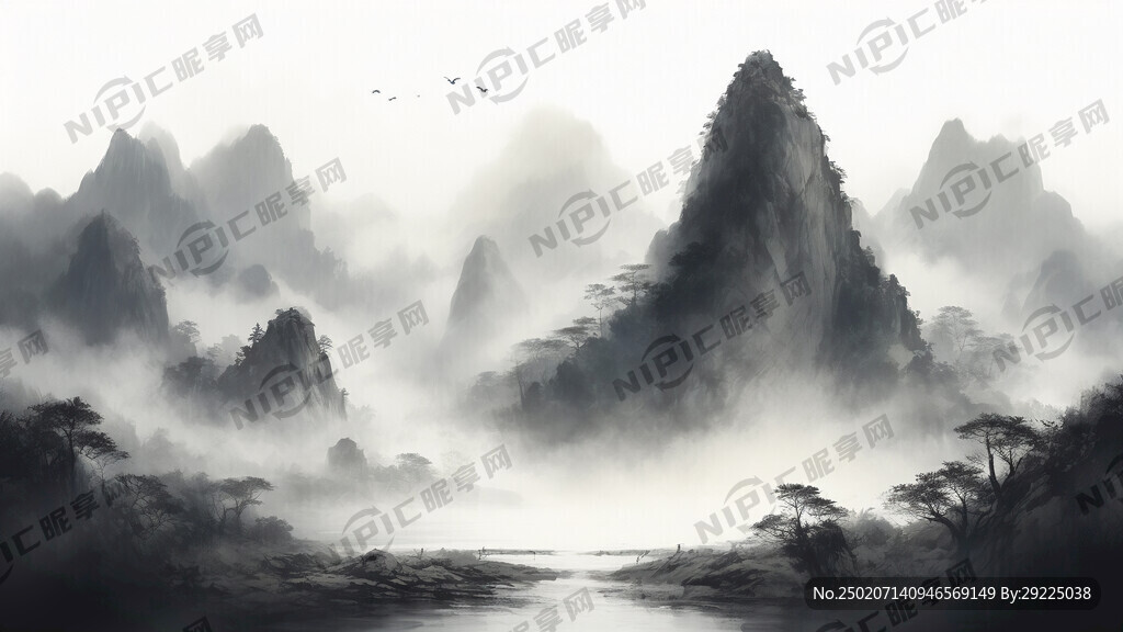山谷 中国风 中国画 山水