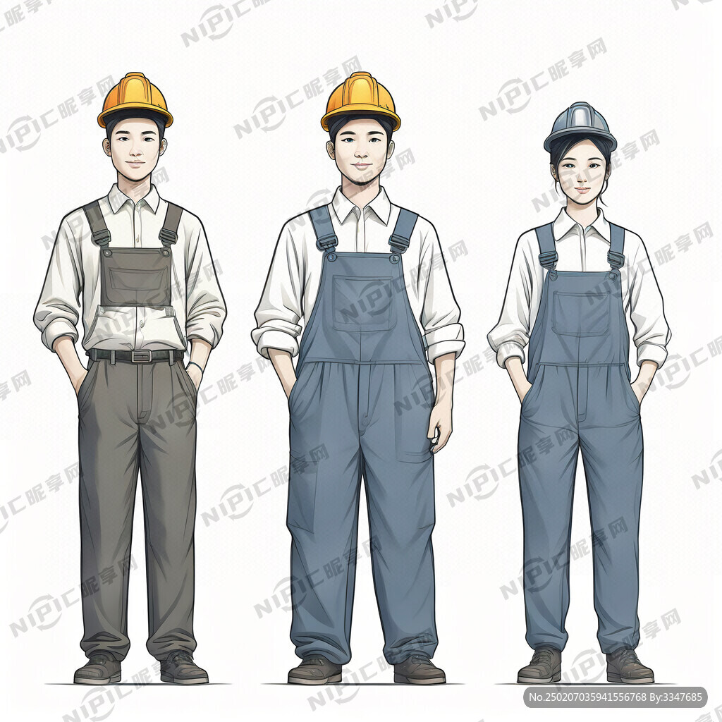 三个模样不同的人 身穿工作服