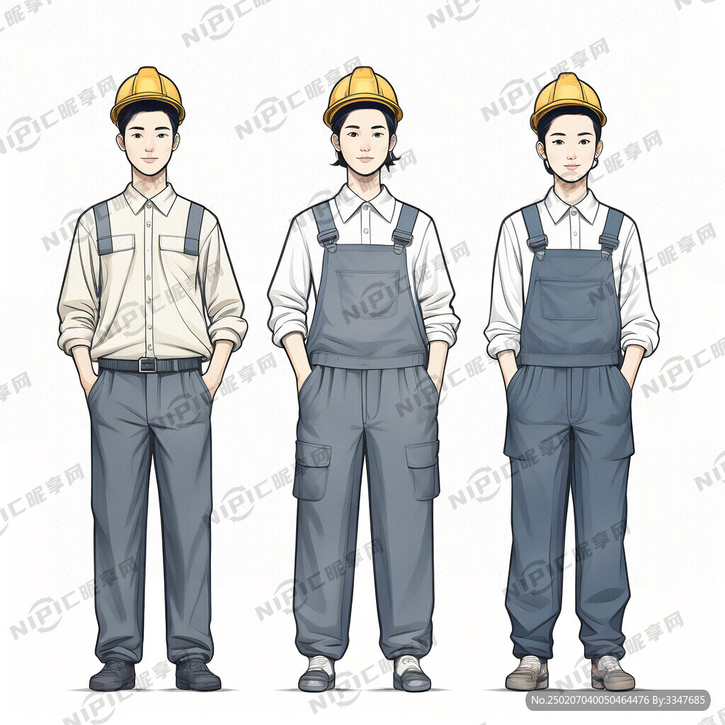 三个模样不同的人 身穿工作服