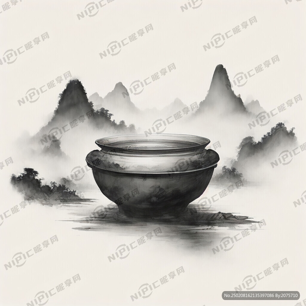 国潮风山水画 中间低两边高