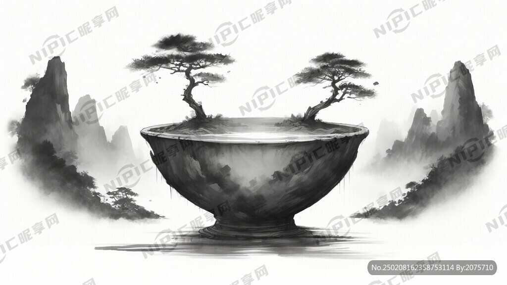 国潮风山水画 中间低两边高