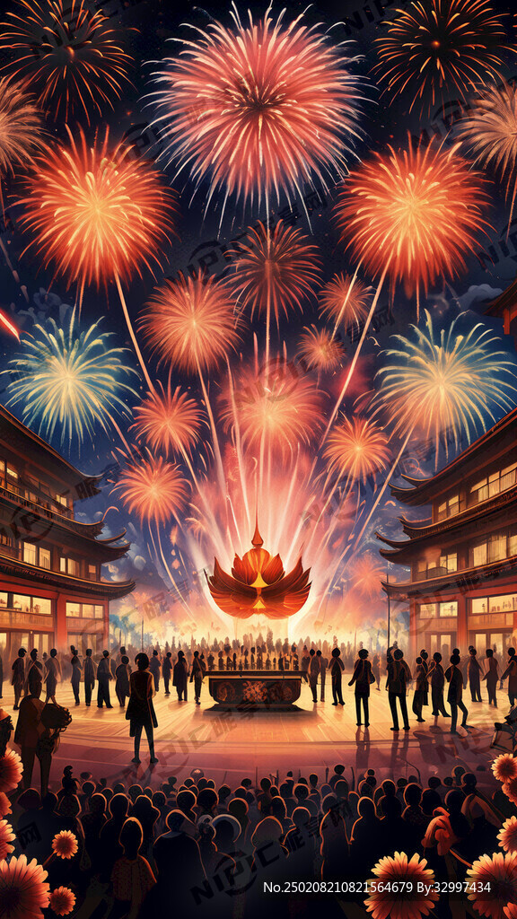 主标题烟花映春福满蛇年