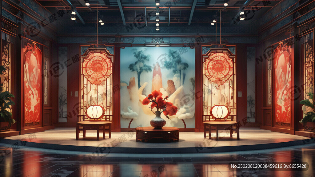 独立式展厅 新中式 屏风隔断