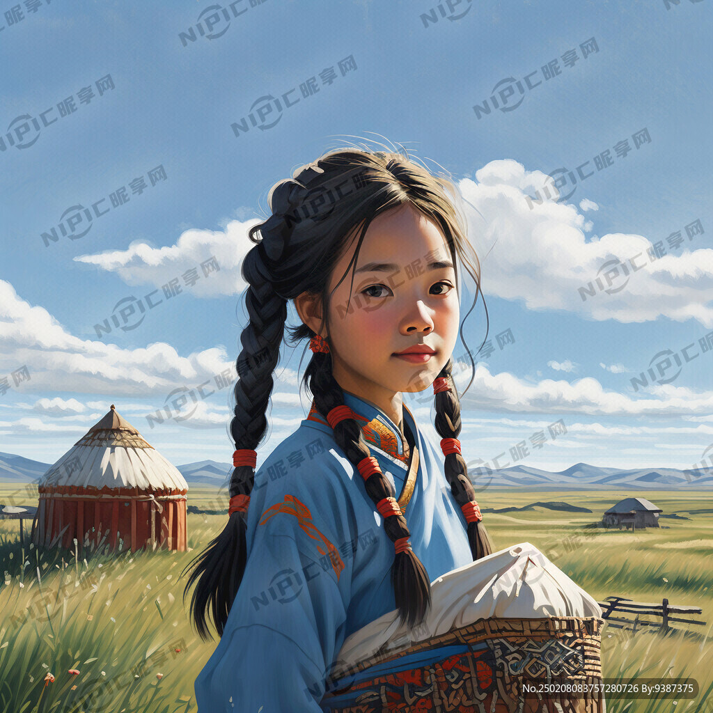 蒙古女孩   蓝天草原 