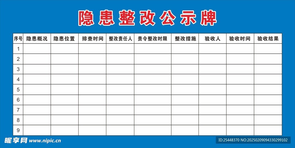 隐患整改公示牌