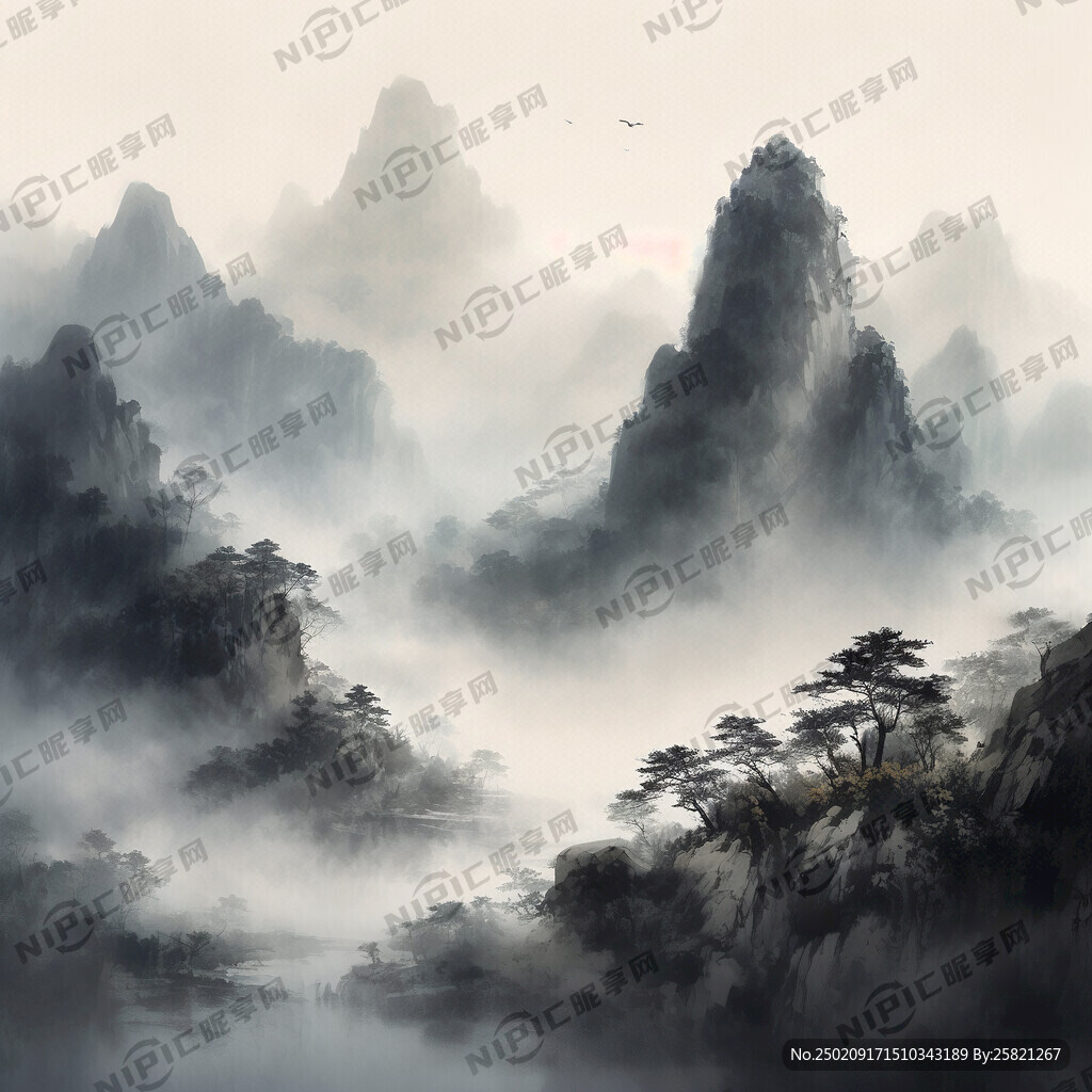 山谷 中国风 中国画 山水