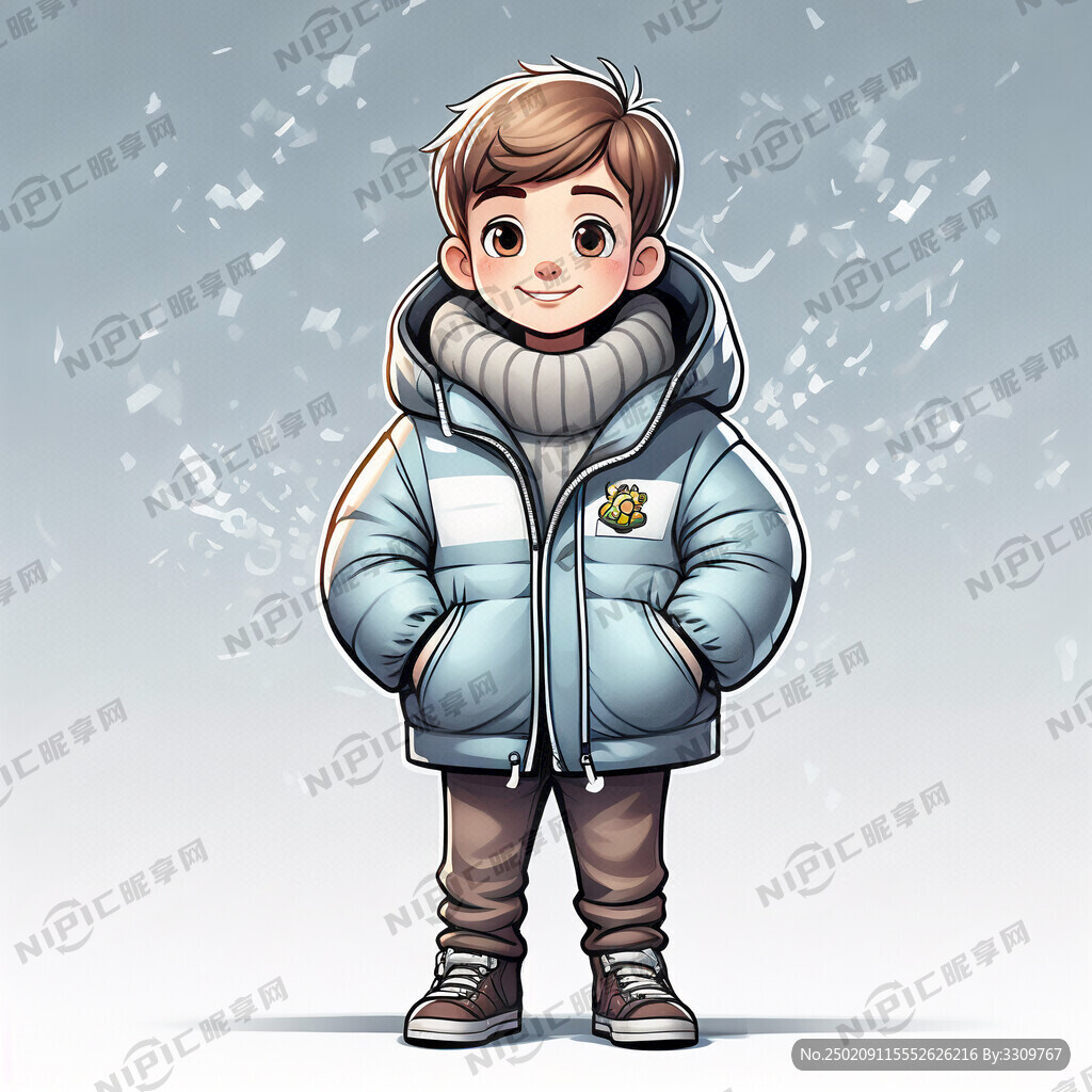 穿羽绒服的卡通男 小朋友