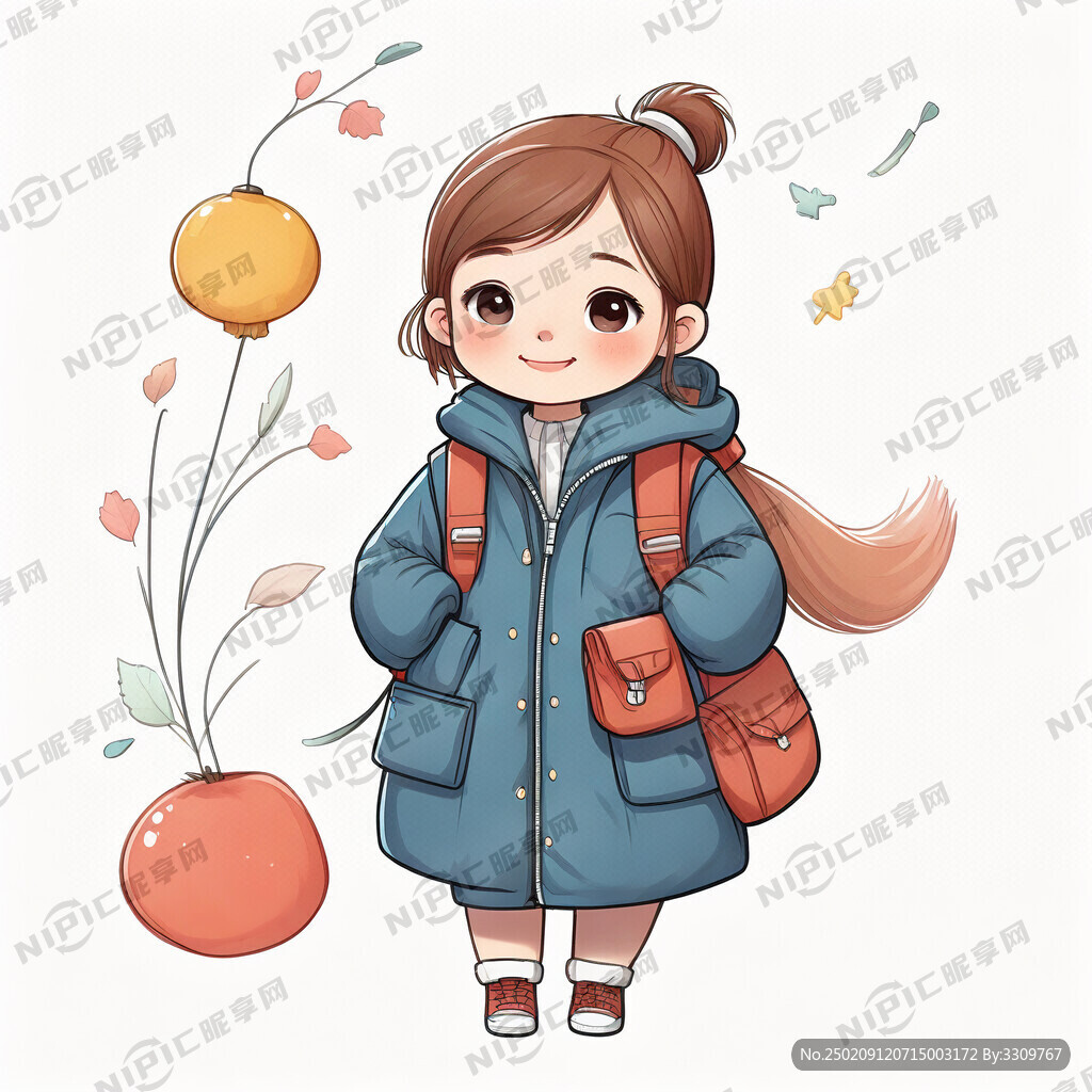 卡通 女小朋友 新年 背书包