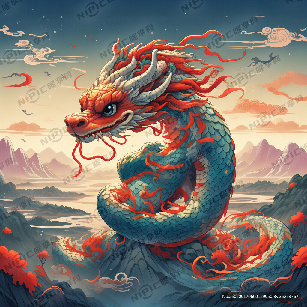 新年到来 龙尾蛇头可爱蛇