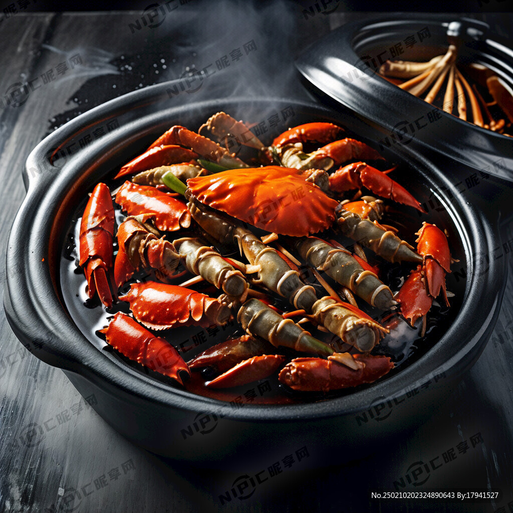 黑色烧锅里面煮的红油蟹柳煲