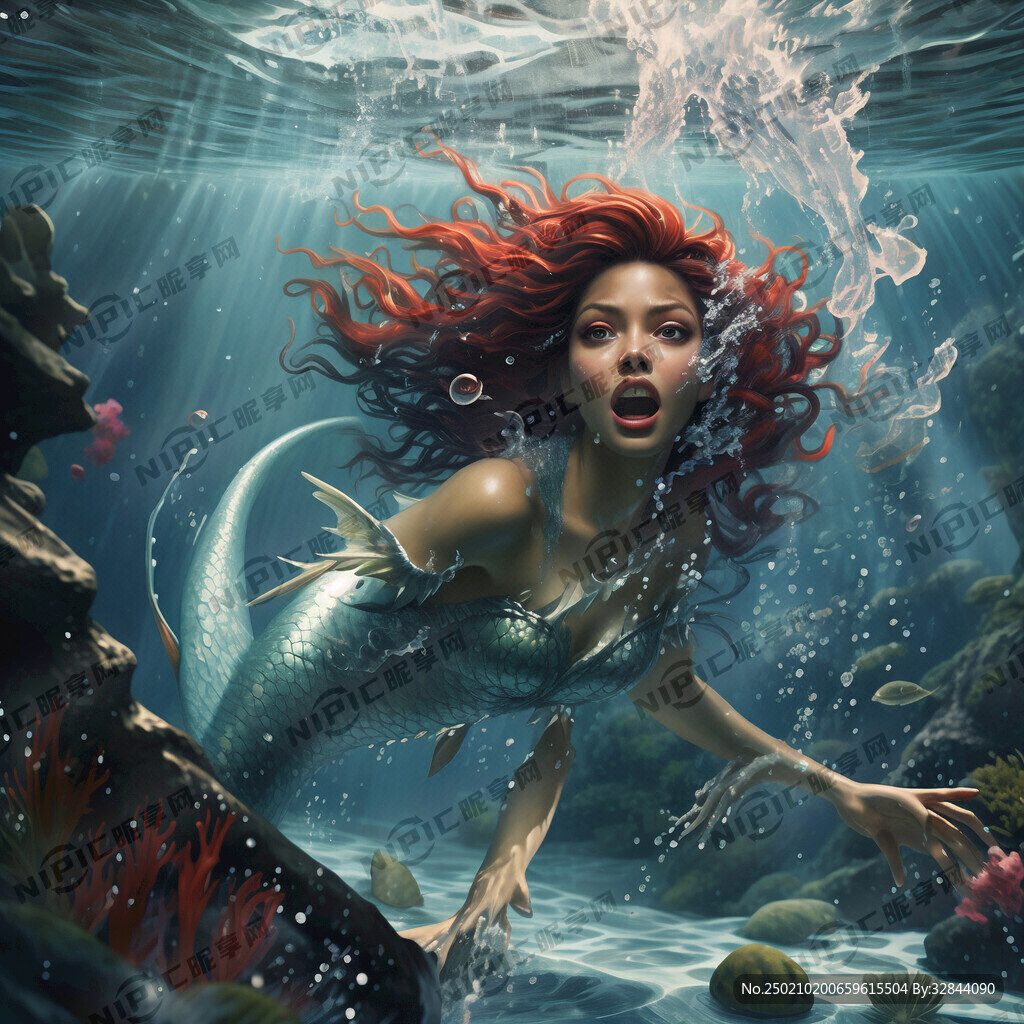 一条美人鱼被水呛到了