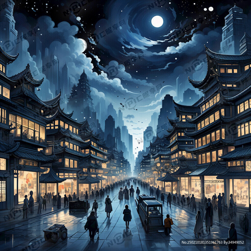 深蓝色夜晚星空 有月亮有星星。