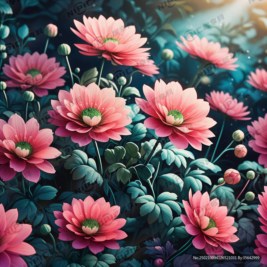 粉色和青色的花插图