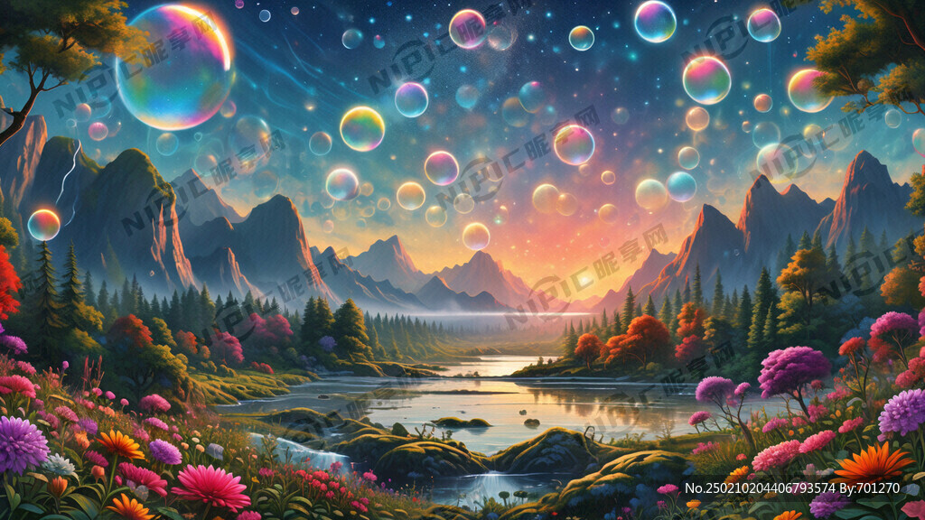 森林 远山 天空 流水 花草