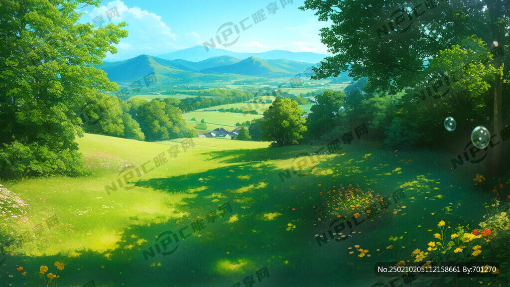 左侧森林树木 淡淡远山