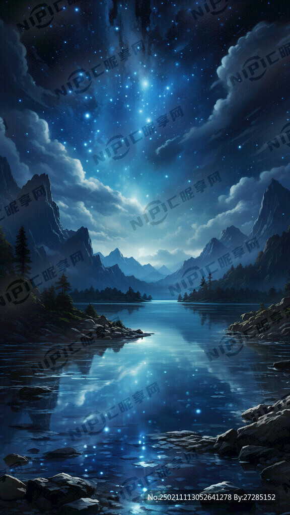 深蓝色的湖 黑色的山群