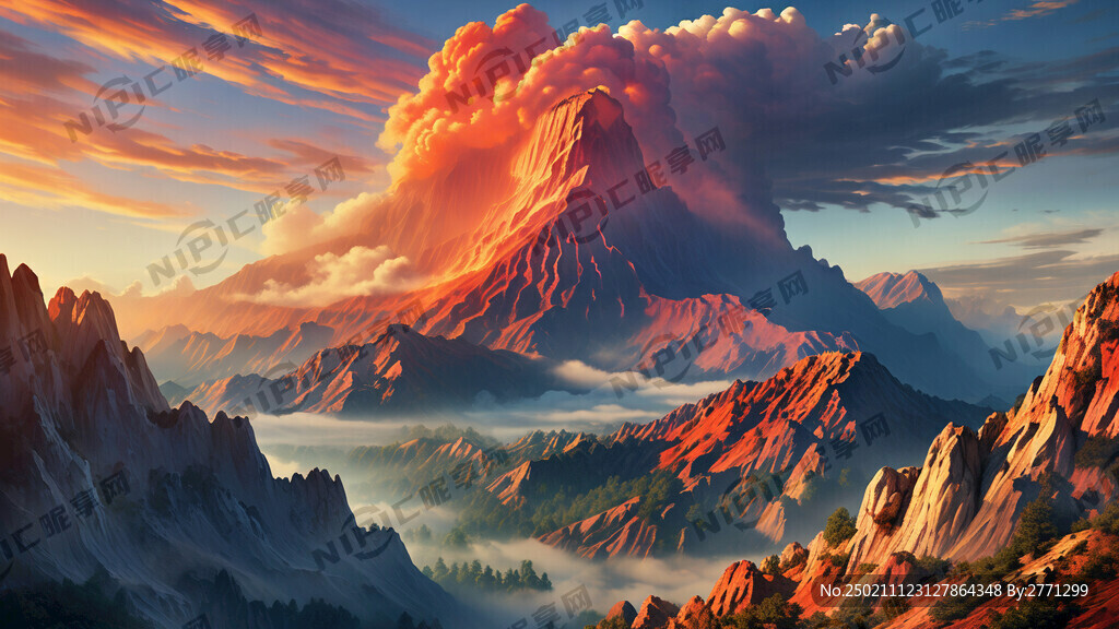 彩色天空  高清写实 火山  