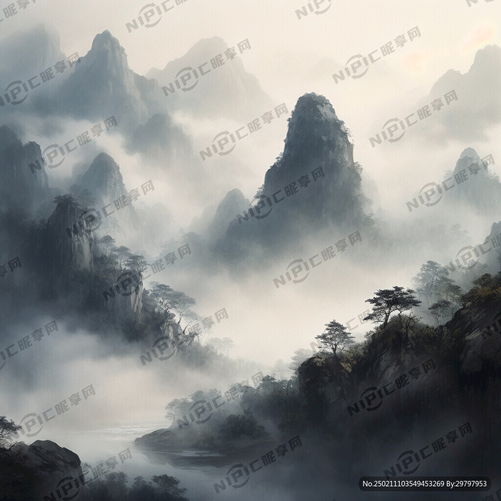 山谷 中国风 中国画 山水