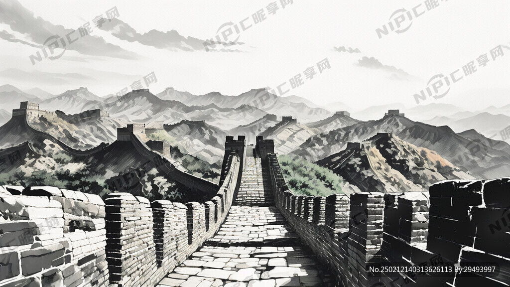 画一幅万里长城的线稿