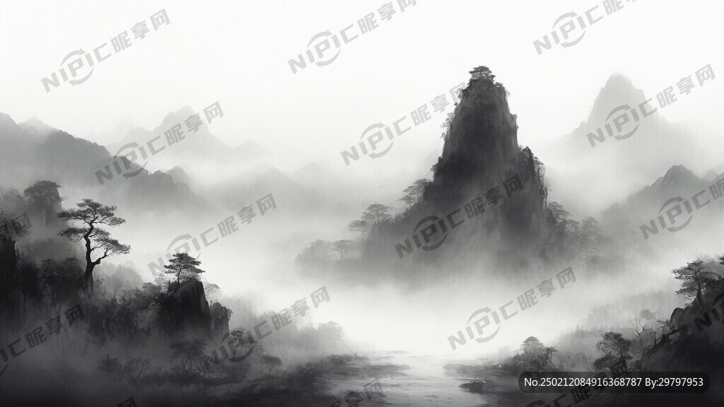 山谷 中国风 中国画 山水