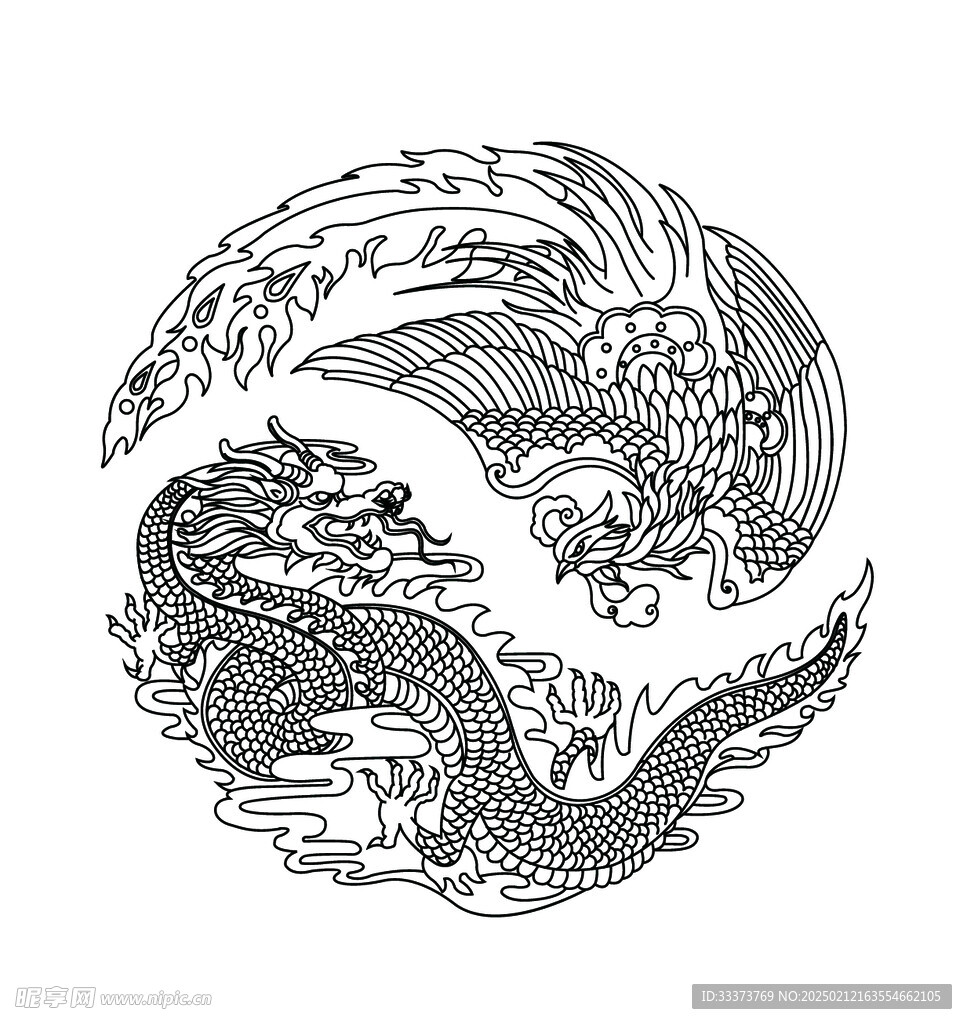 龙凤戏珠线稿