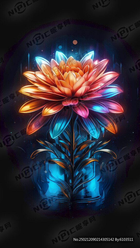 渐变金属 艺术花卉 霓虹光效