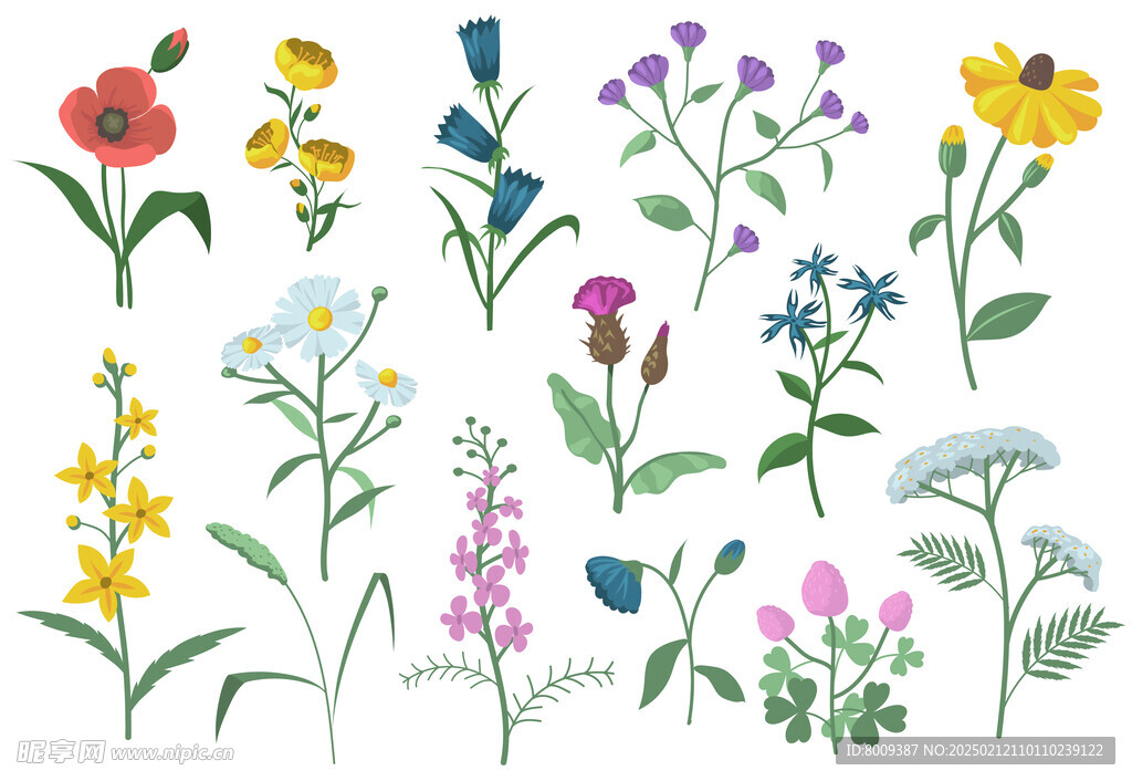 扁平风花卉插画元素