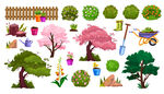庭院绿植园艺工具卡通插画