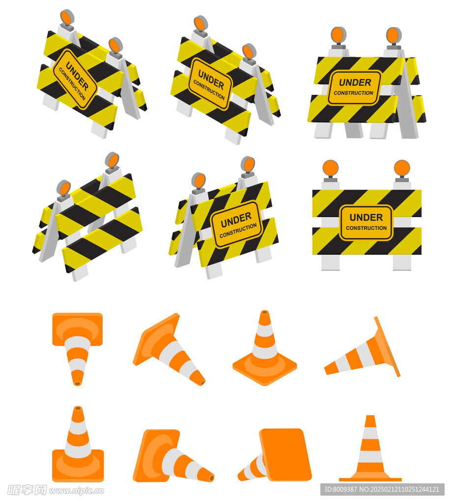 道路警示栏卡通插画