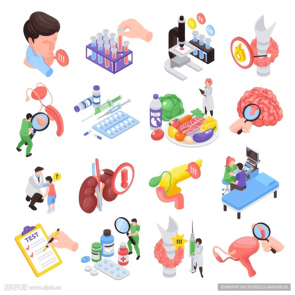 医疗检查卡通等距插画