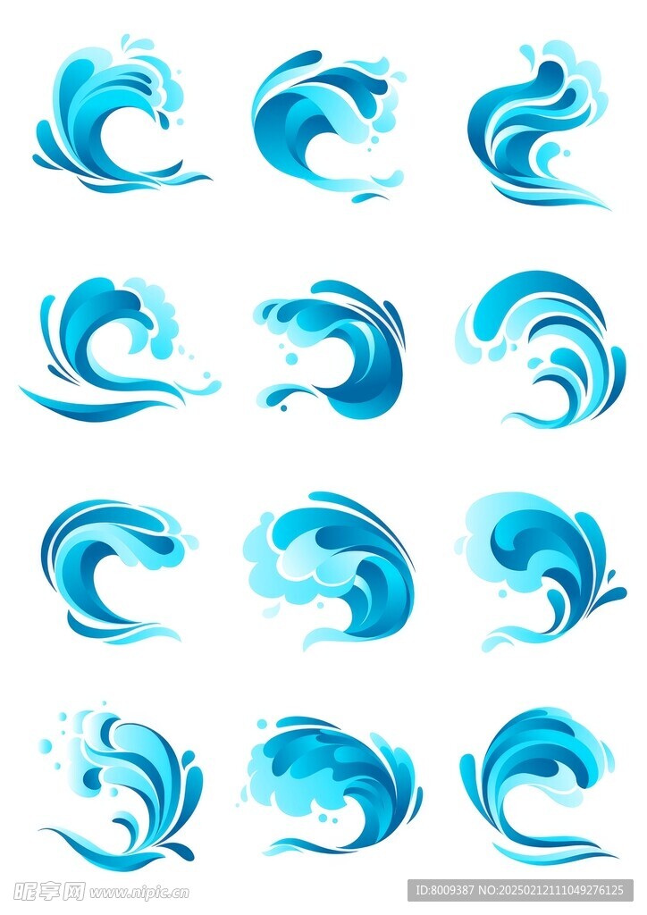 卡通海浪波涛矢量插画元素