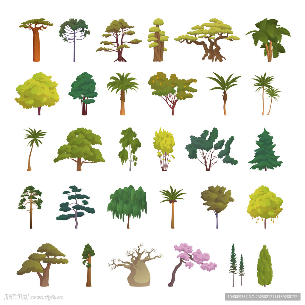 卡通大树绿植插画元素